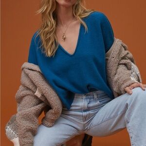 Pilcro Blue V-Neck Cashmere Sweater